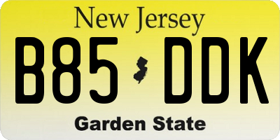 NJ license plate B85DDK