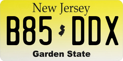 NJ license plate B85DDX