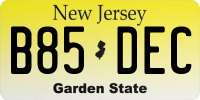 NJ license plate B85DEC