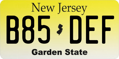 NJ license plate B85DEF