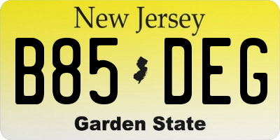 NJ license plate B85DEG