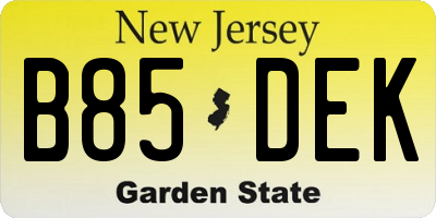 NJ license plate B85DEK