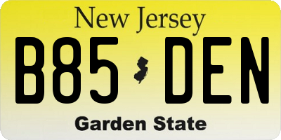 NJ license plate B85DEN