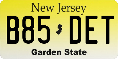 NJ license plate B85DET