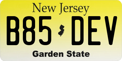 NJ license plate B85DEV
