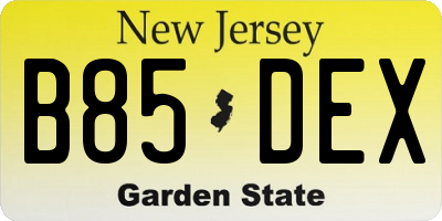 NJ license plate B85DEX