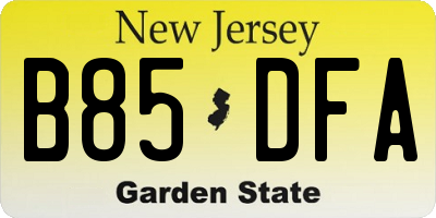 NJ license plate B85DFA