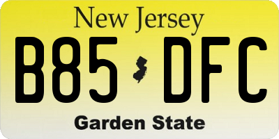 NJ license plate B85DFC