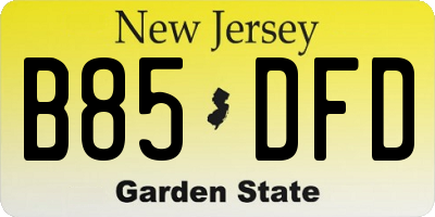 NJ license plate B85DFD
