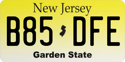 NJ license plate B85DFE
