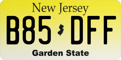 NJ license plate B85DFF
