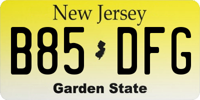 NJ license plate B85DFG
