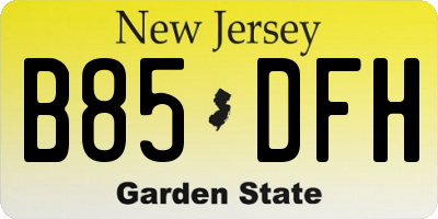 NJ license plate B85DFH