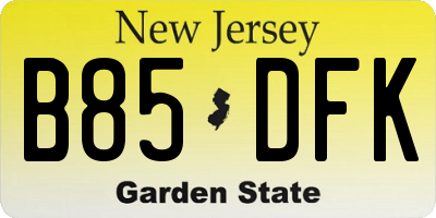 NJ license plate B85DFK