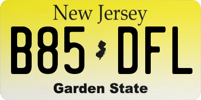 NJ license plate B85DFL