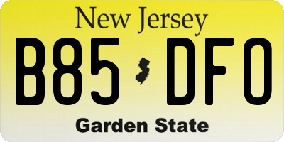 NJ license plate B85DFO