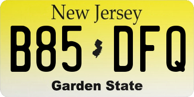 NJ license plate B85DFQ