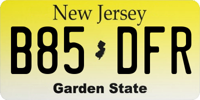 NJ license plate B85DFR