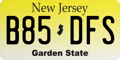 NJ license plate B85DFS