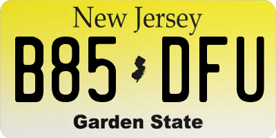 NJ license plate B85DFU