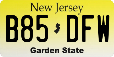 NJ license plate B85DFW