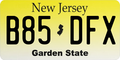 NJ license plate B85DFX