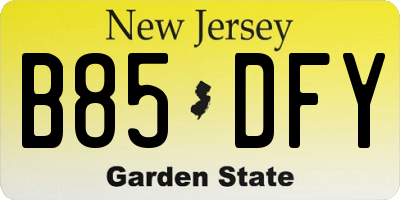 NJ license plate B85DFY