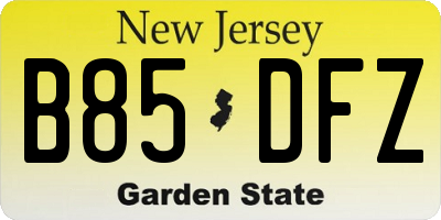 NJ license plate B85DFZ