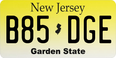 NJ license plate B85DGE