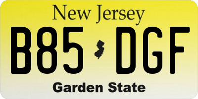 NJ license plate B85DGF