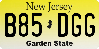 NJ license plate B85DGG