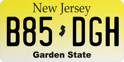 NJ license plate B85DGH