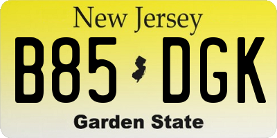 NJ license plate B85DGK