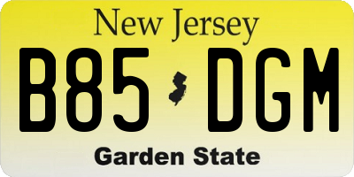 NJ license plate B85DGM