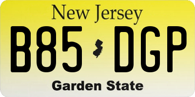 NJ license plate B85DGP