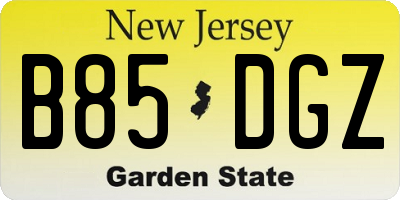 NJ license plate B85DGZ