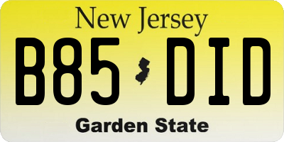 NJ license plate B85DID
