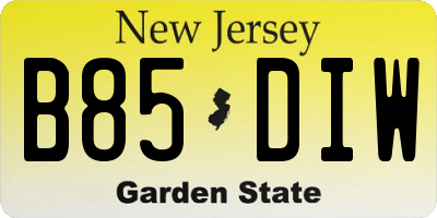 NJ license plate B85DIW