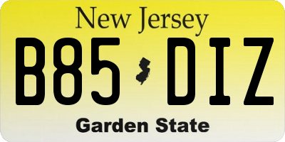 NJ license plate B85DIZ