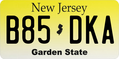 NJ license plate B85DKA