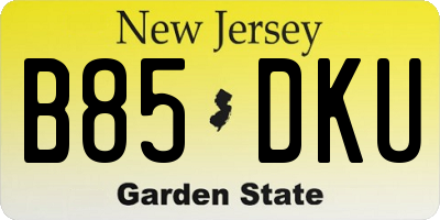 NJ license plate B85DKU