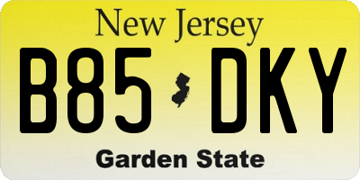 NJ license plate B85DKY