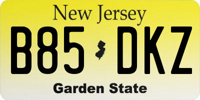 NJ license plate B85DKZ