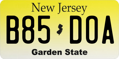 NJ license plate B85DOA