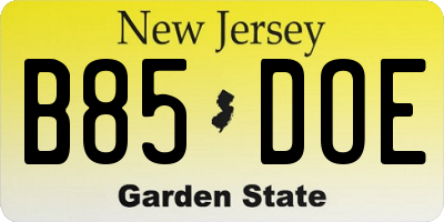 NJ license plate B85DOE