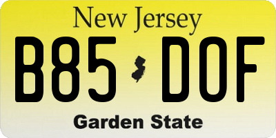 NJ license plate B85DOF