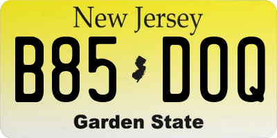 NJ license plate B85DOQ
