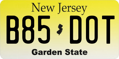 NJ license plate B85DOT