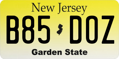 NJ license plate B85DOZ