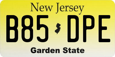 NJ license plate B85DPE